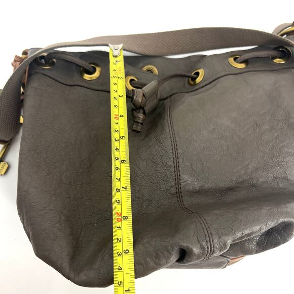 Fossil Vintage Reissue Maddox Gray Leather Drawstring Purse Bag - Picture 8 of 9
